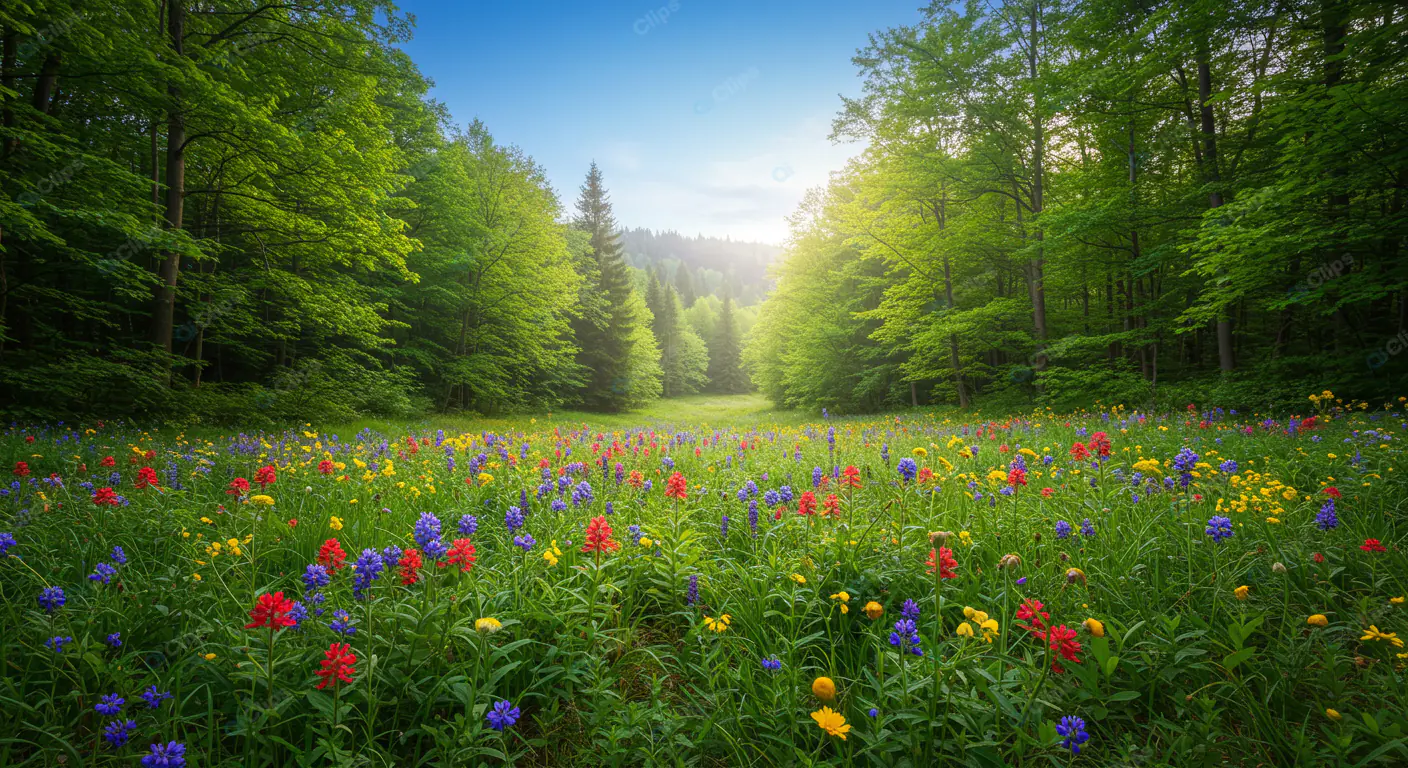 Vibrant Wildflower Forest Glade