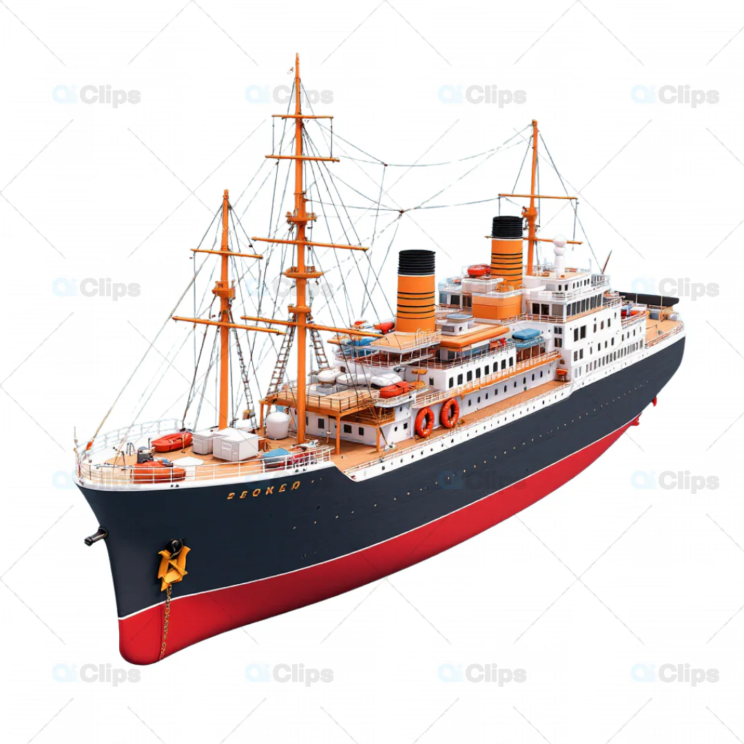 3D Model of Vintage Ocean Liner Ship