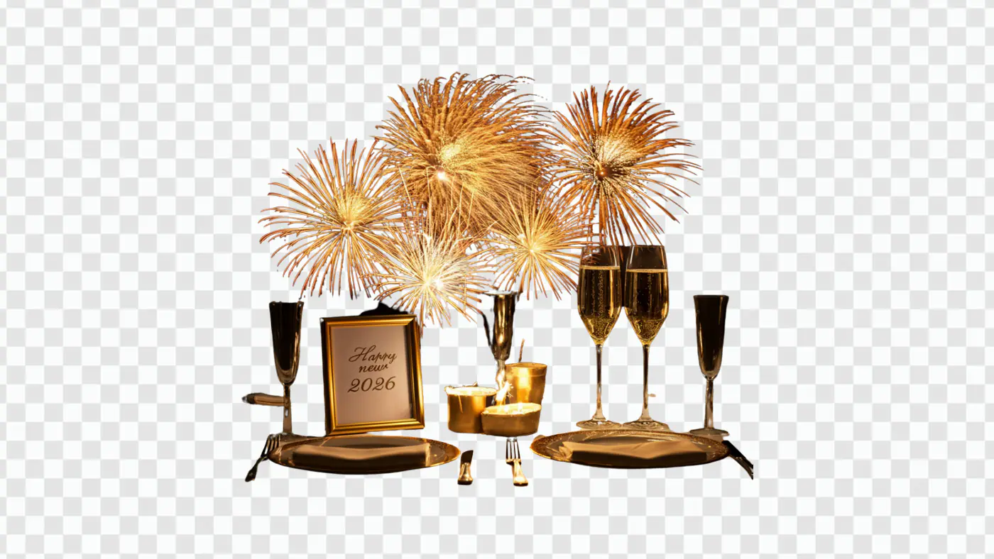 Glamorous 2026 Fireworks Champagne Celebration PNG Clipart