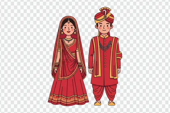 Traditional Indian Wedding Bride and Groom Clipart PNG