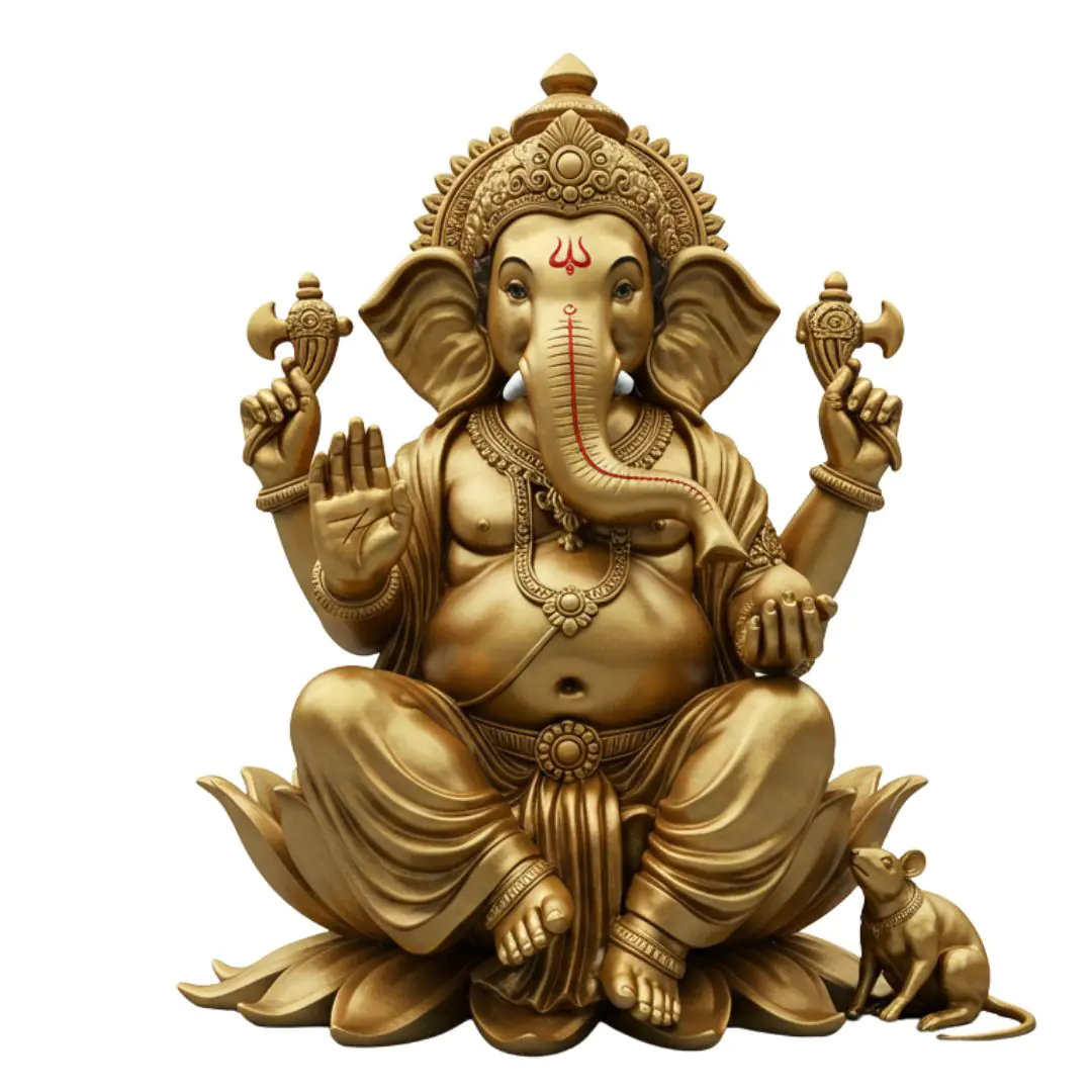 Ornate Golden Ganesha on Lotus Throne PNG