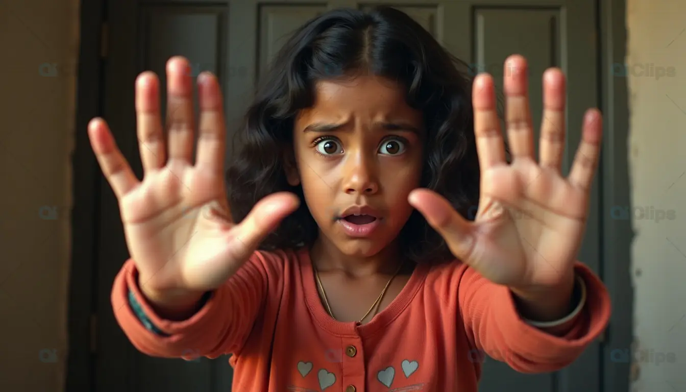 Surprised Girl Showing Hands