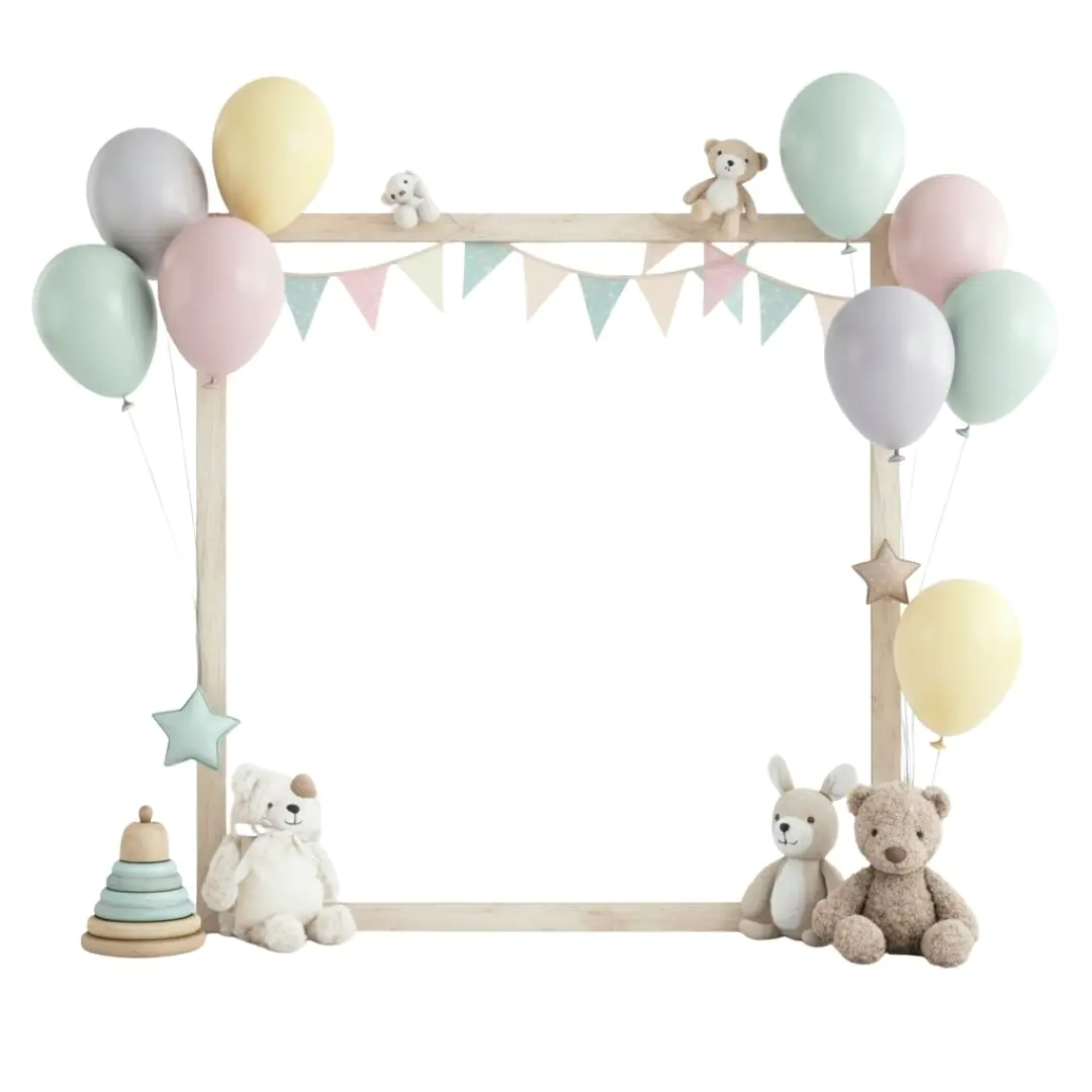 Pastel Baby Shower Frame with Toys PNG