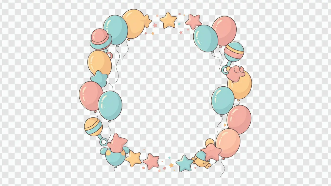 Pastel Baby Celebration Frame with Balloons PNG