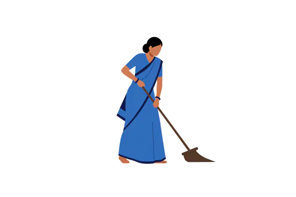 Enhanced Indian Woman Sweeping Vector