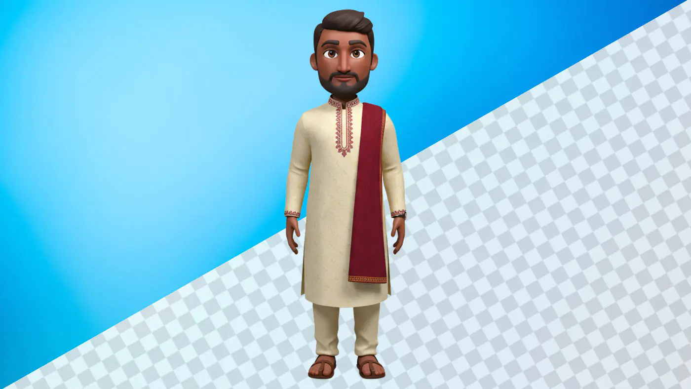 3D avatar Indian man cream kurta maroon stole