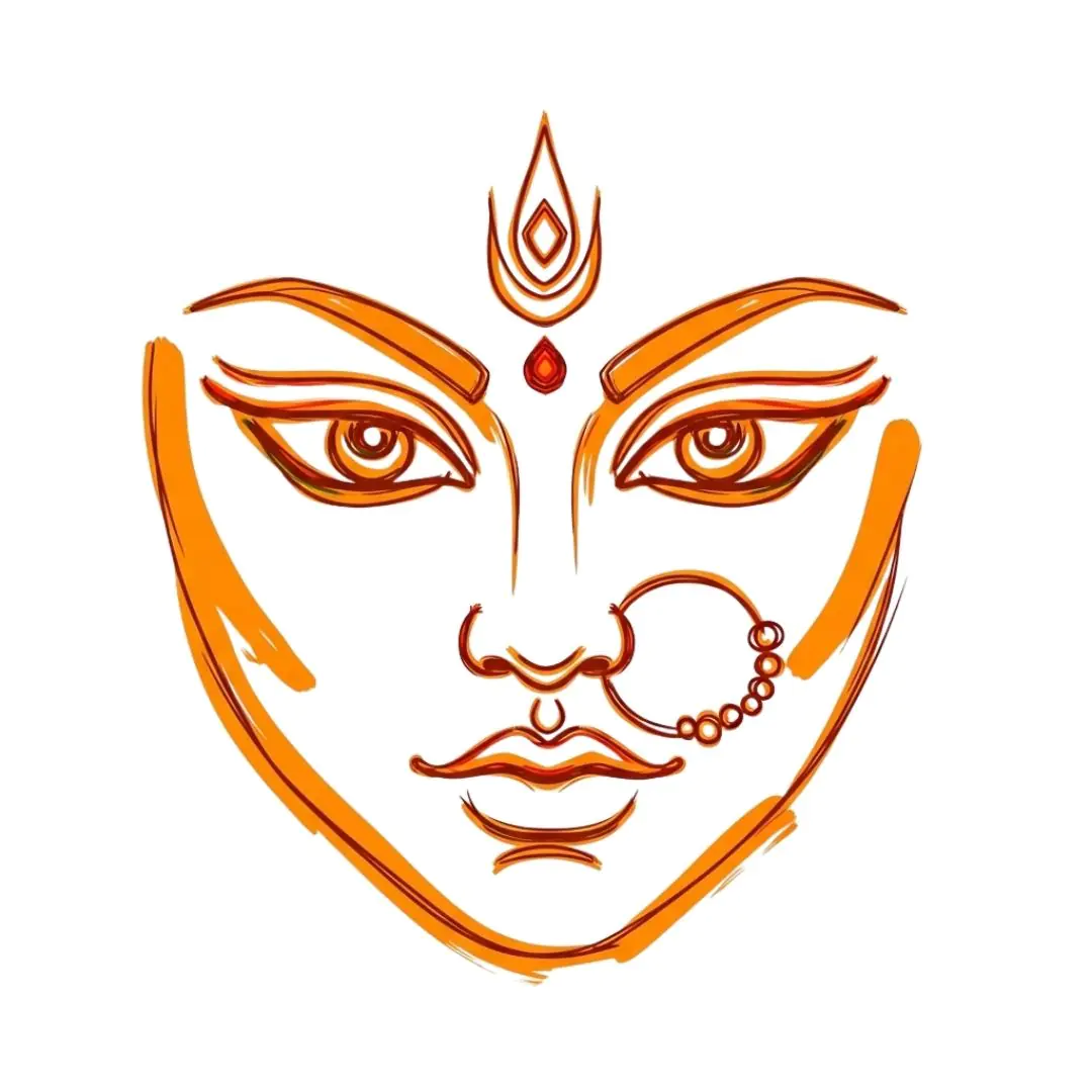 Powerful Durga Face Illustration Hindu Goddess Symbolism