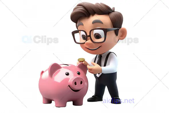 Young Businessman 3D Avatar with Piggy Bank