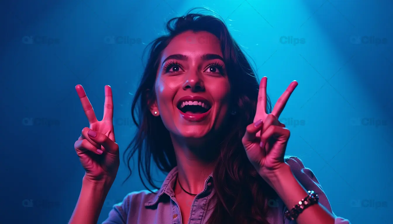 Happy Woman Making Peace Sign