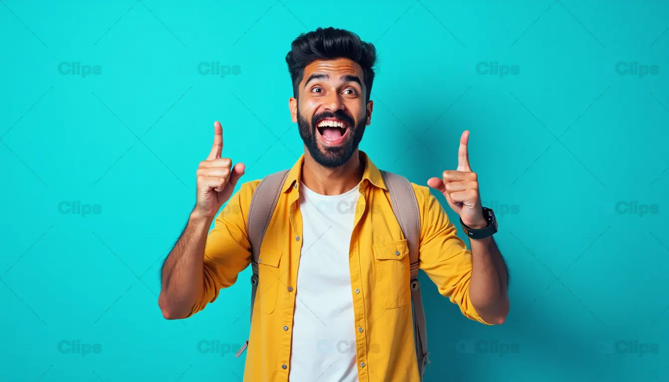 Excited Man Pointing Upward