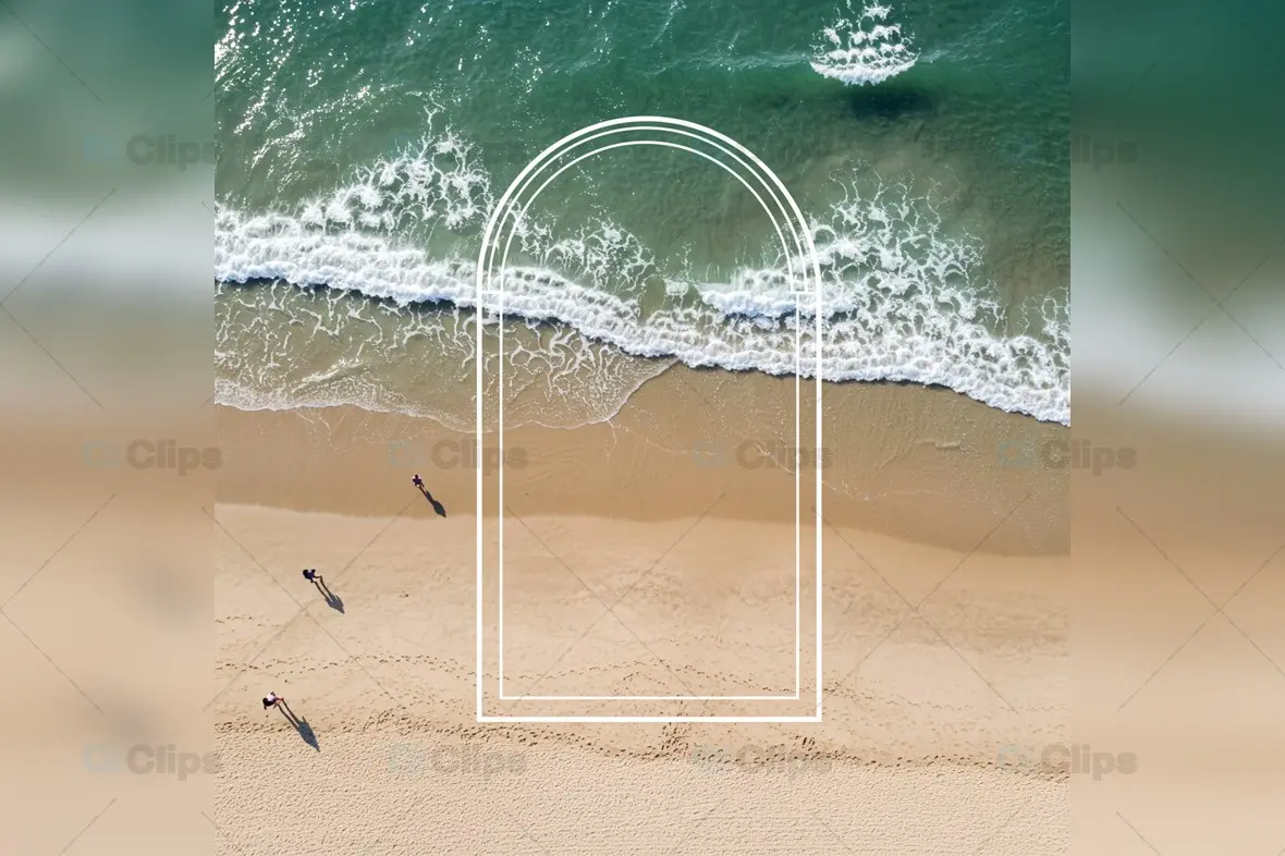 Aerial Beach Scene Mockup with Arch Overlay Design
