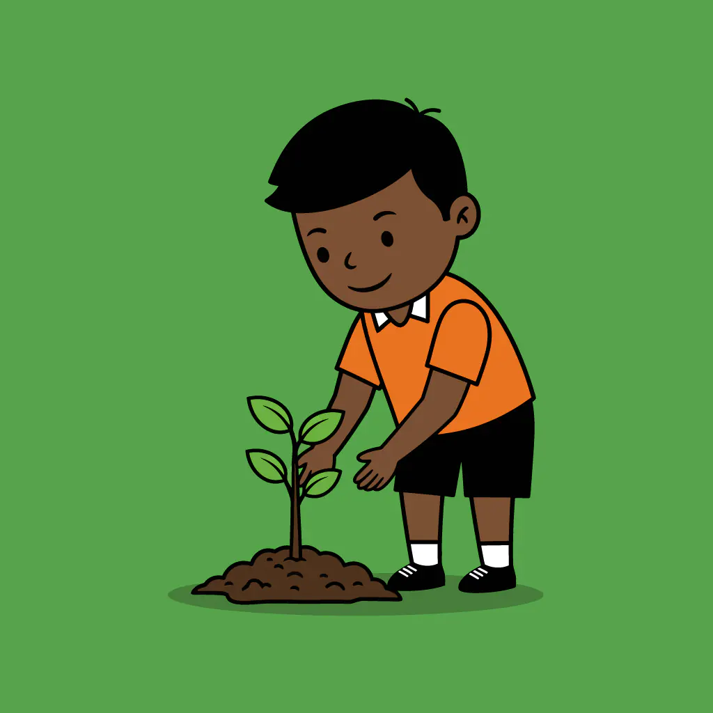 Eco-Friendly Child Planting Vector