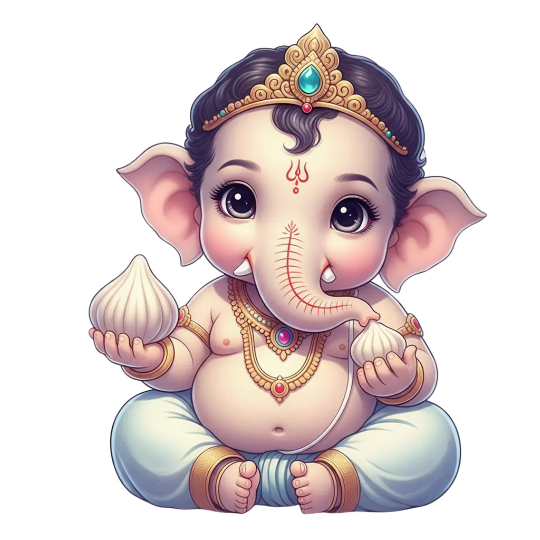 Baby Ganesha Meditating with Modak PNG Clipart