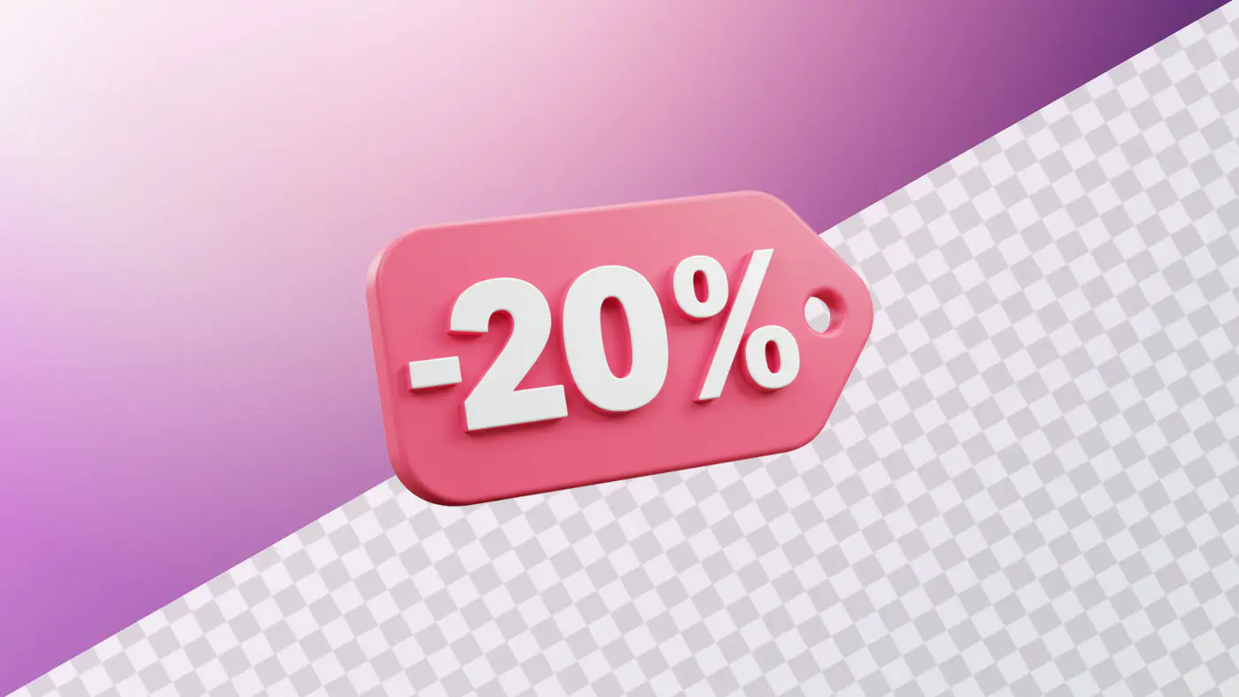 Pink 3D discount tag with twenty percent off