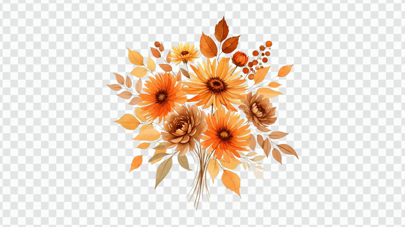 Autumn Sunflower Bouquet Watercolor PNG Clipart