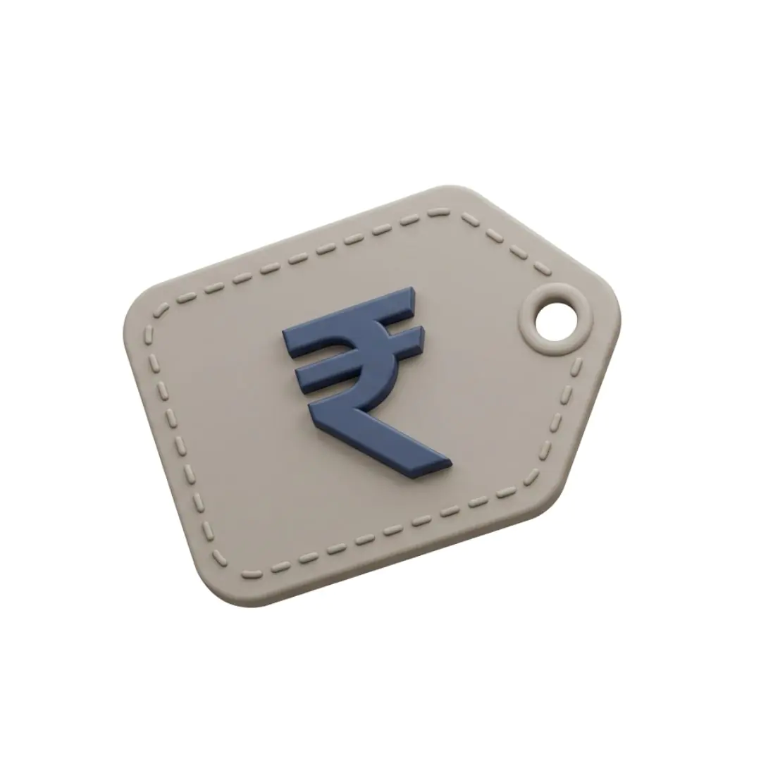 Indian rupee symbol on beige price tag