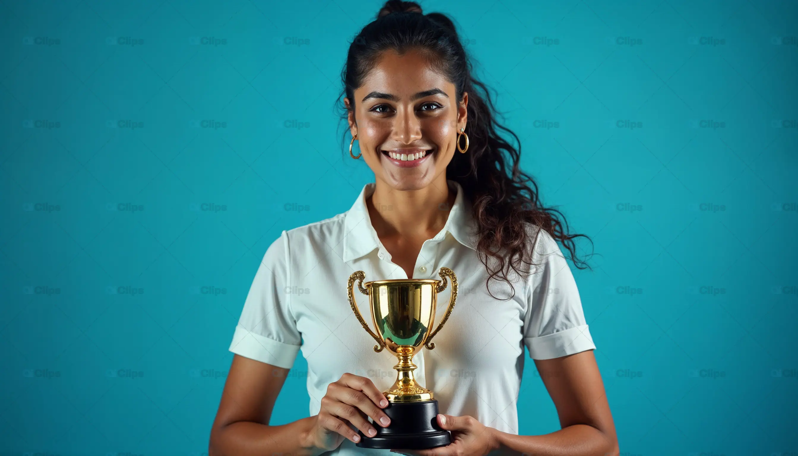 Smiling Female Athlete Holding Trophy