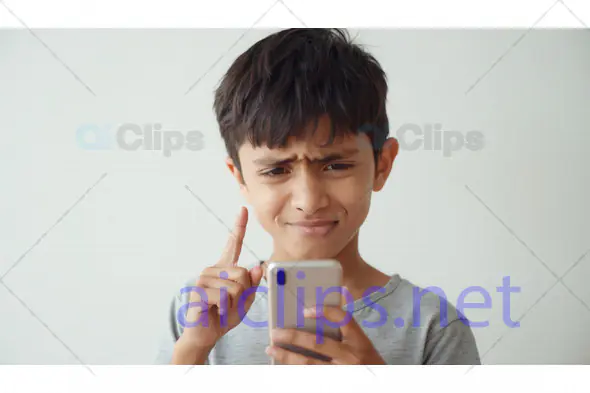 Confused Boy Looking at Smartphone