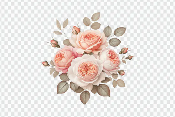 Blush Peach Rose Cluster with Buds PNG