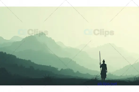 Samurai Warrior in Serene Mountain Landscape
