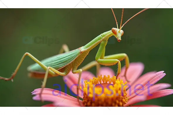 Praying Mantis on Pink Flower
