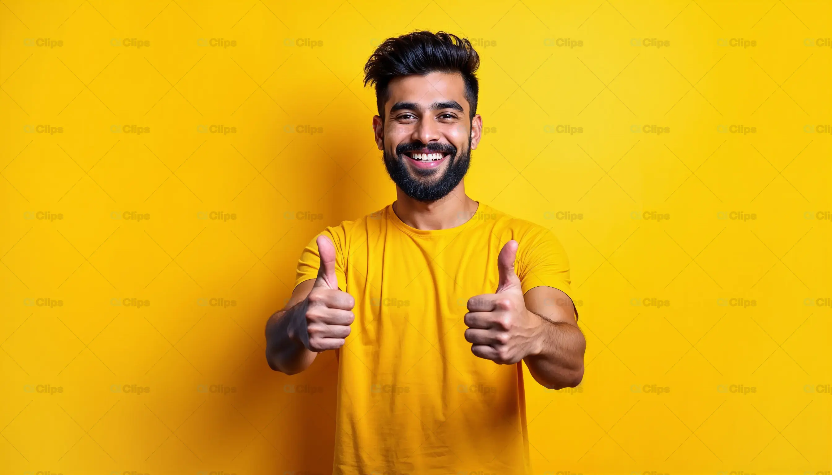 Smiling Man Thumbs Up Yellow Shirt