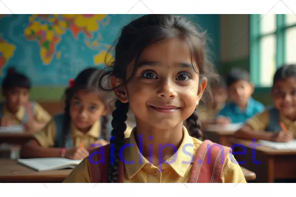 Smiling School Girl in Classroom