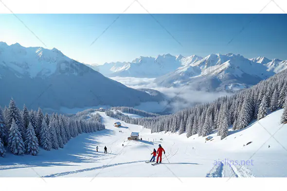 Skiers in Snowy Mountain Landscape
