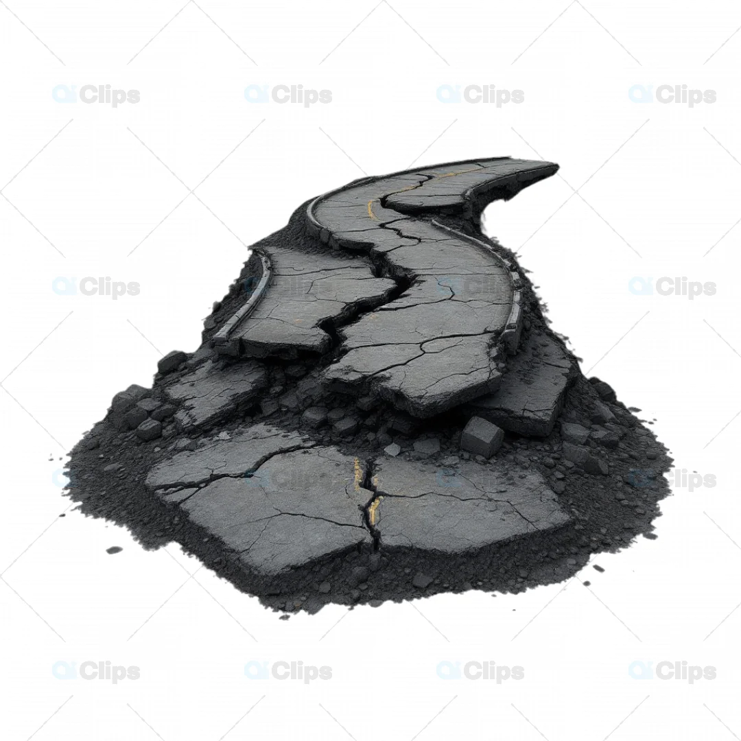 3D Cracked and Curved Asphalt Road Segment