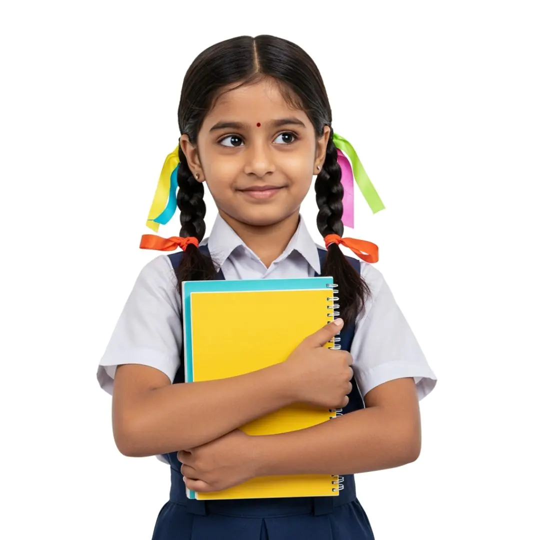 Cheerful Indian Schoolgirl with Notebooks PNG Clipart