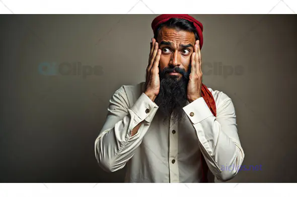Surprised Man Holding Face Expression