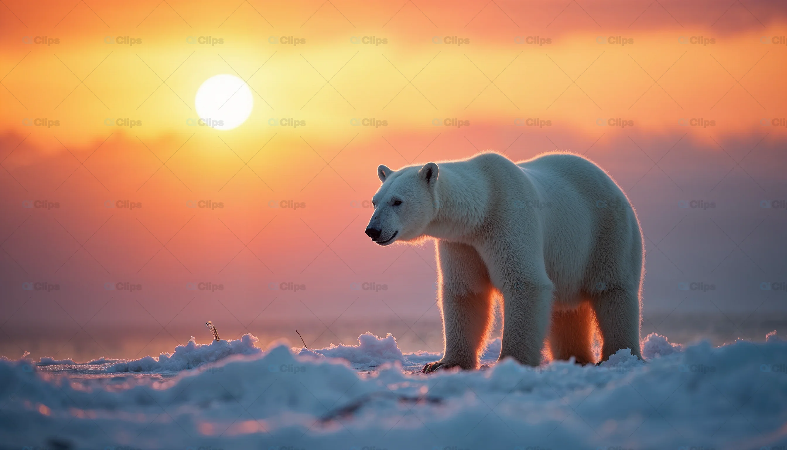 Polar Bear at Sunset in Arctic Landscape