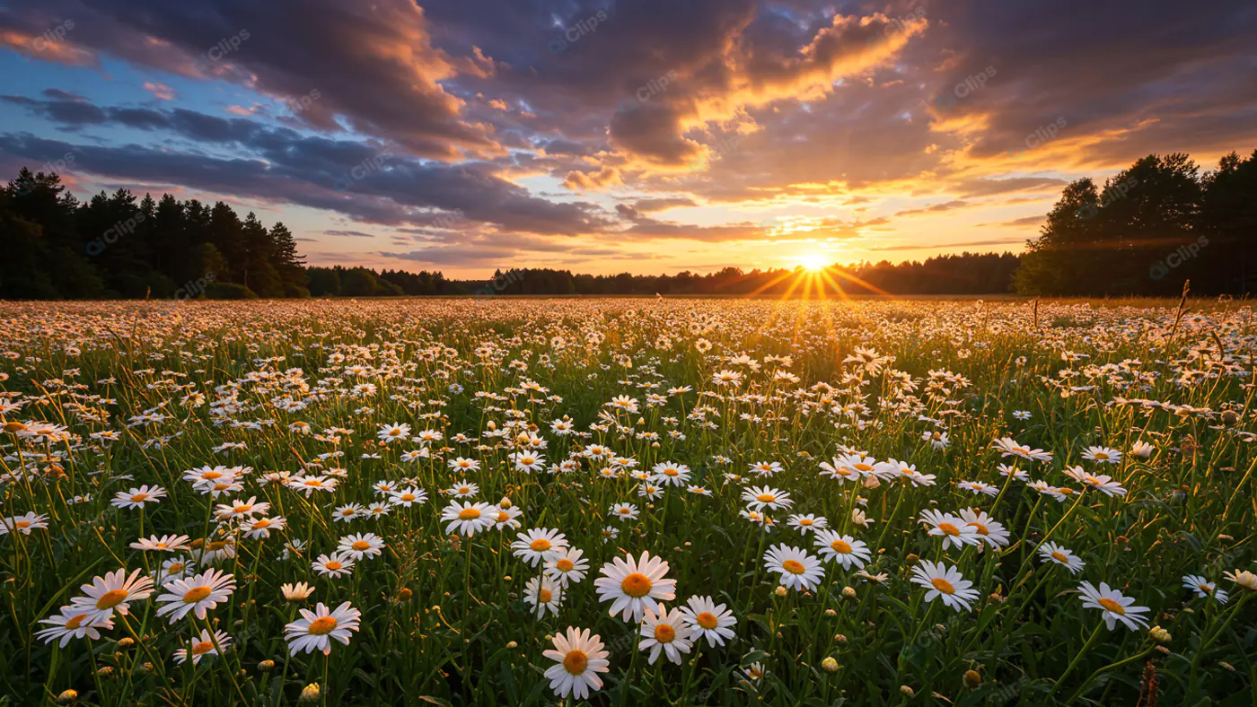 Golden Sunset Over Daisy Meadow