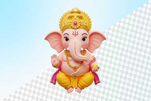 Adorable elephant headed deity with golden crown sitting