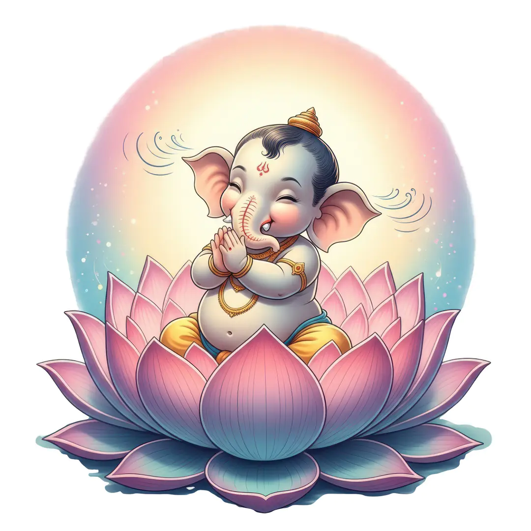 Cheerful Baby Ganesha on Lotus Flower PNG