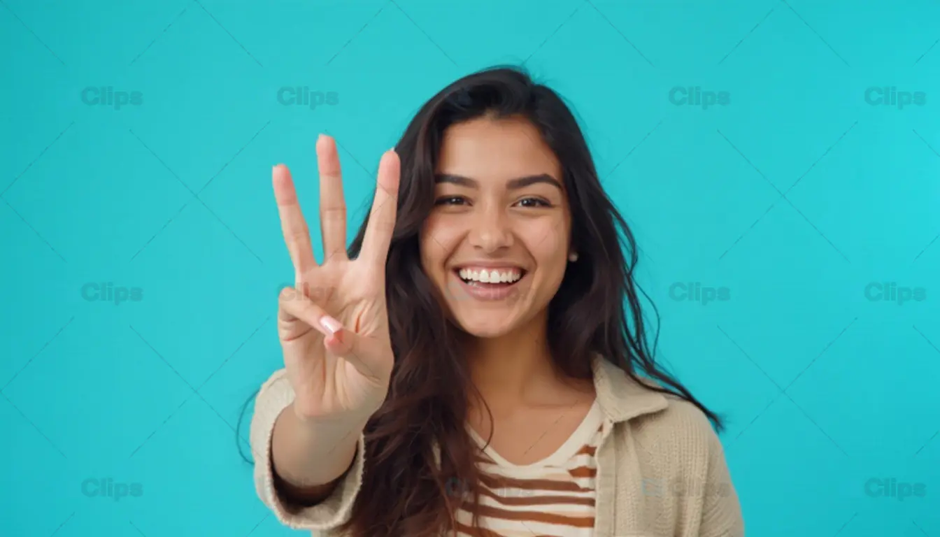 Smiling Woman Showing Three Fingers Gesture