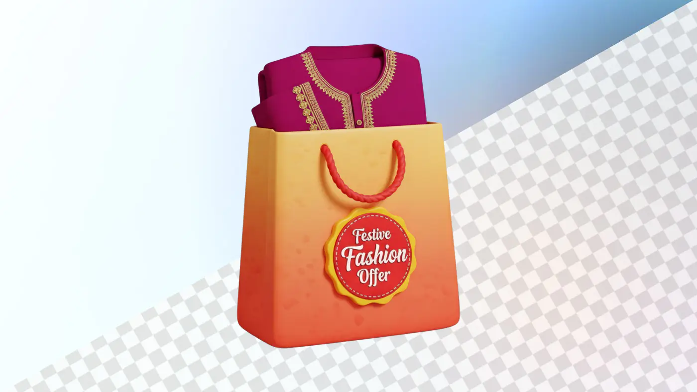 Festive fashion offer shopping bag with traditional garment