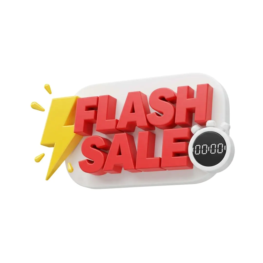 Flash sale lightning bolt text with timer icon