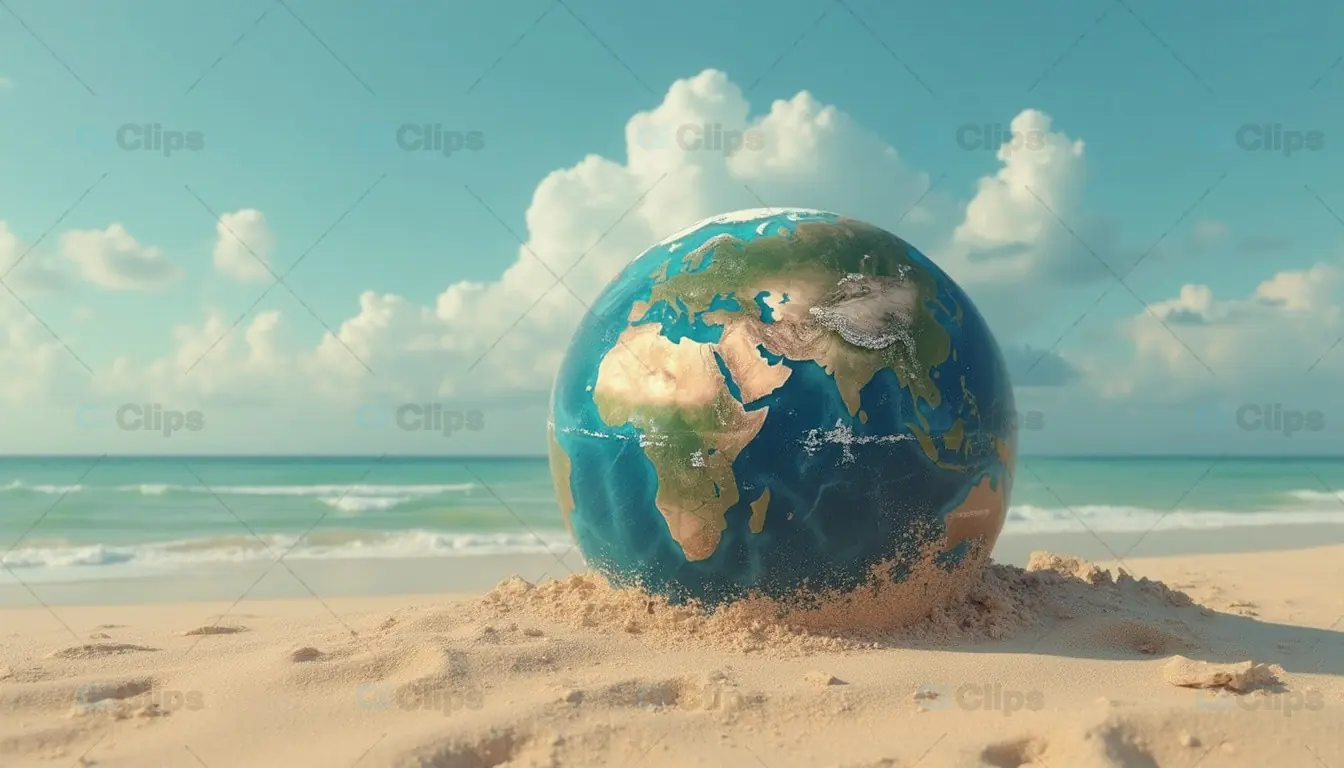 Earth Globe on Sandy Shore
