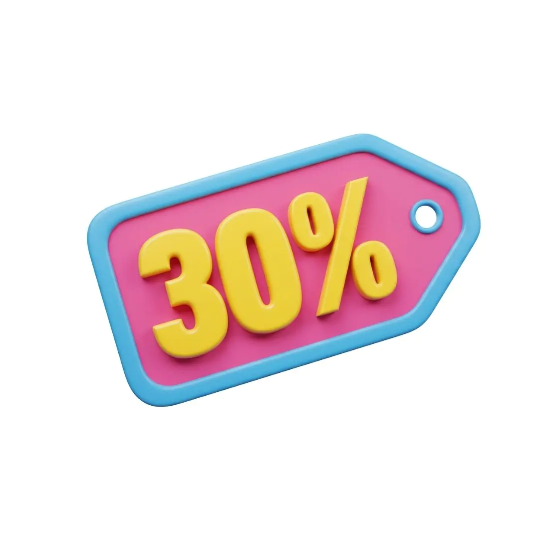Colorful thirty percent discount tag promotional icon