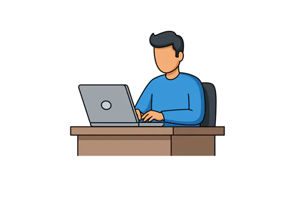 Office Worker at Laptop Vector