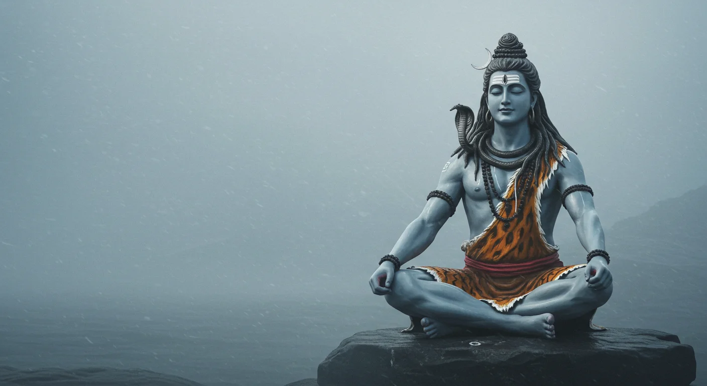 Lord Shiva in Meditation Pose on Misty Mountain