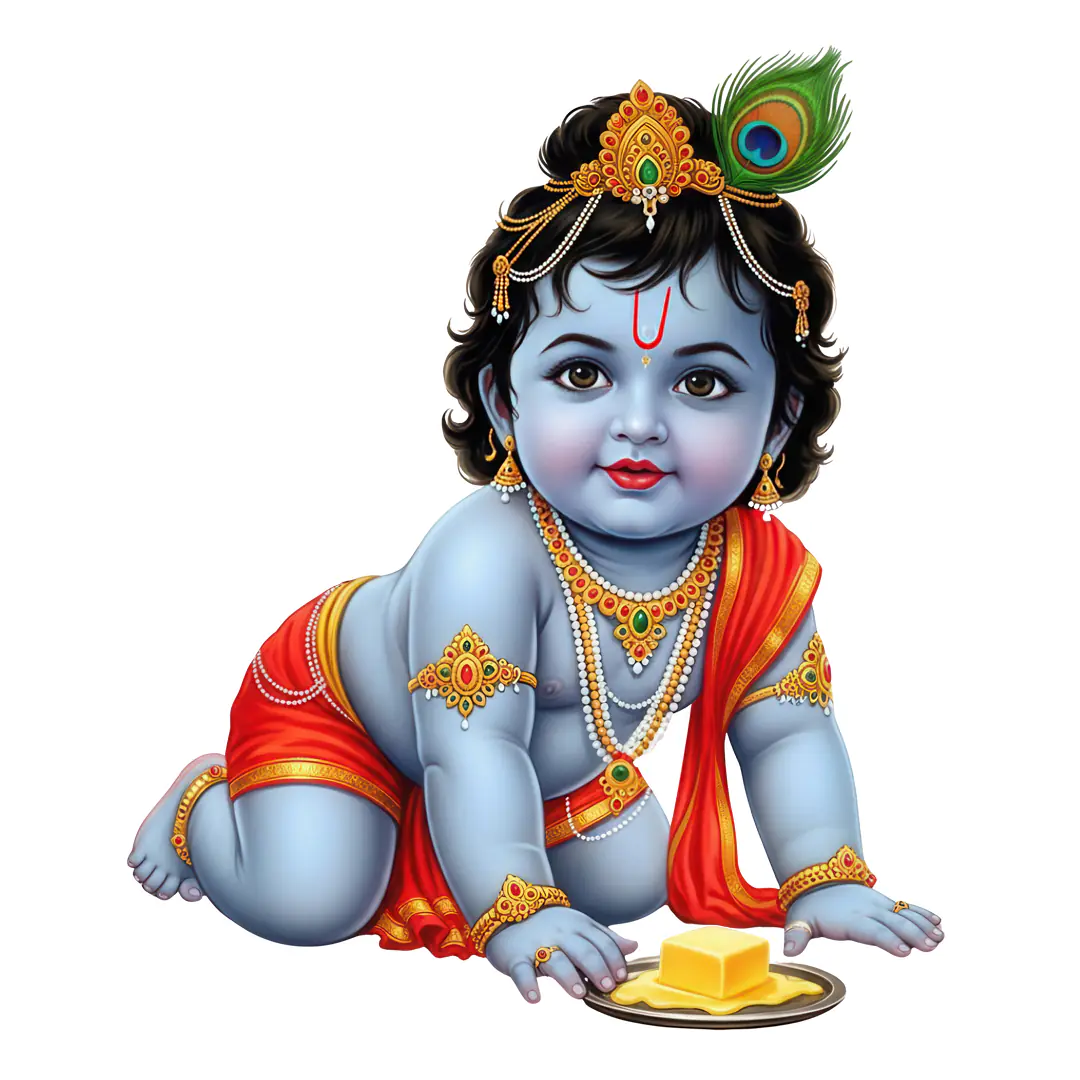 Crawling Baby Krishna with Butter Cube PNG