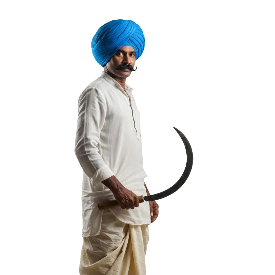 Traditional Sikh Farmer with Blue Turban PNG