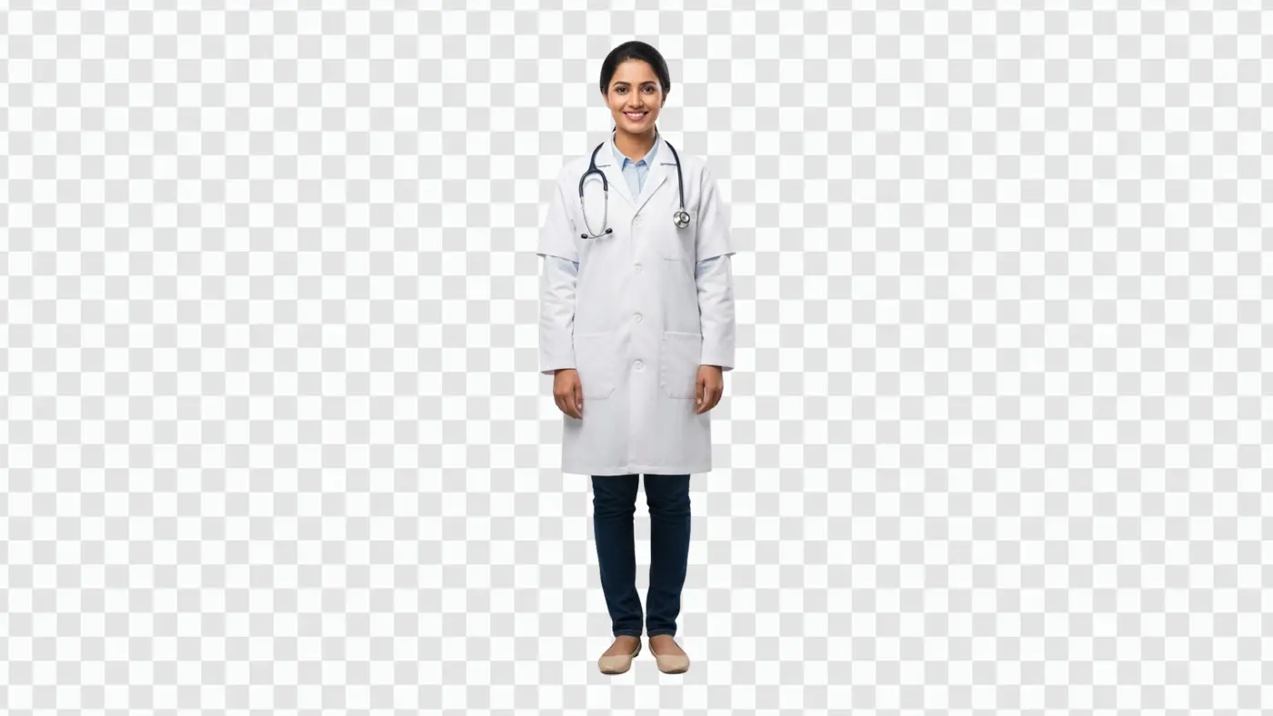 Professional Indian Female Physician Standing Full Length PNG