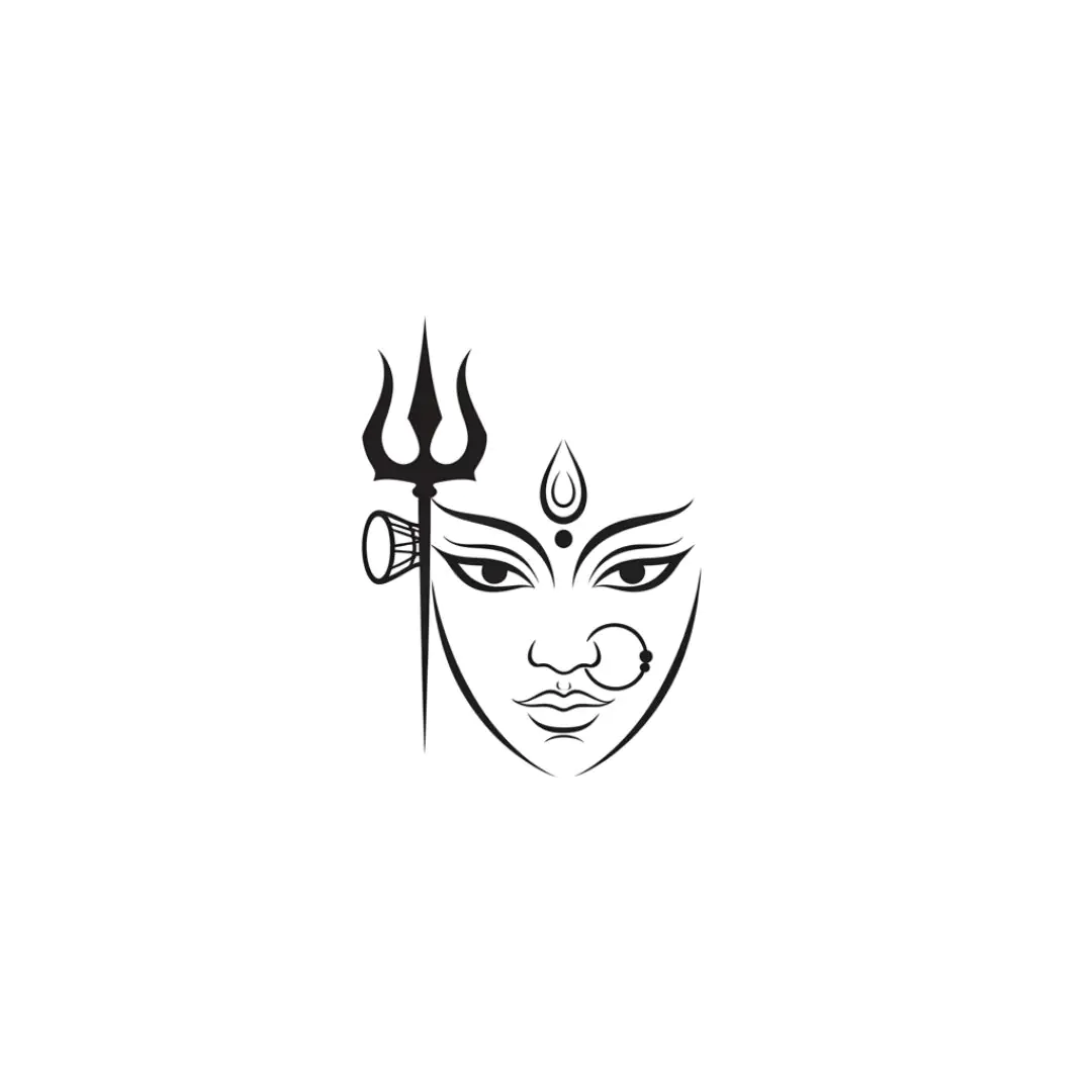 Minimalist Durga Face with Trishul Symbol PNG