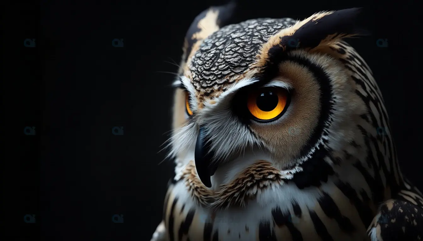 Close-Up of an Owl on Dark Background