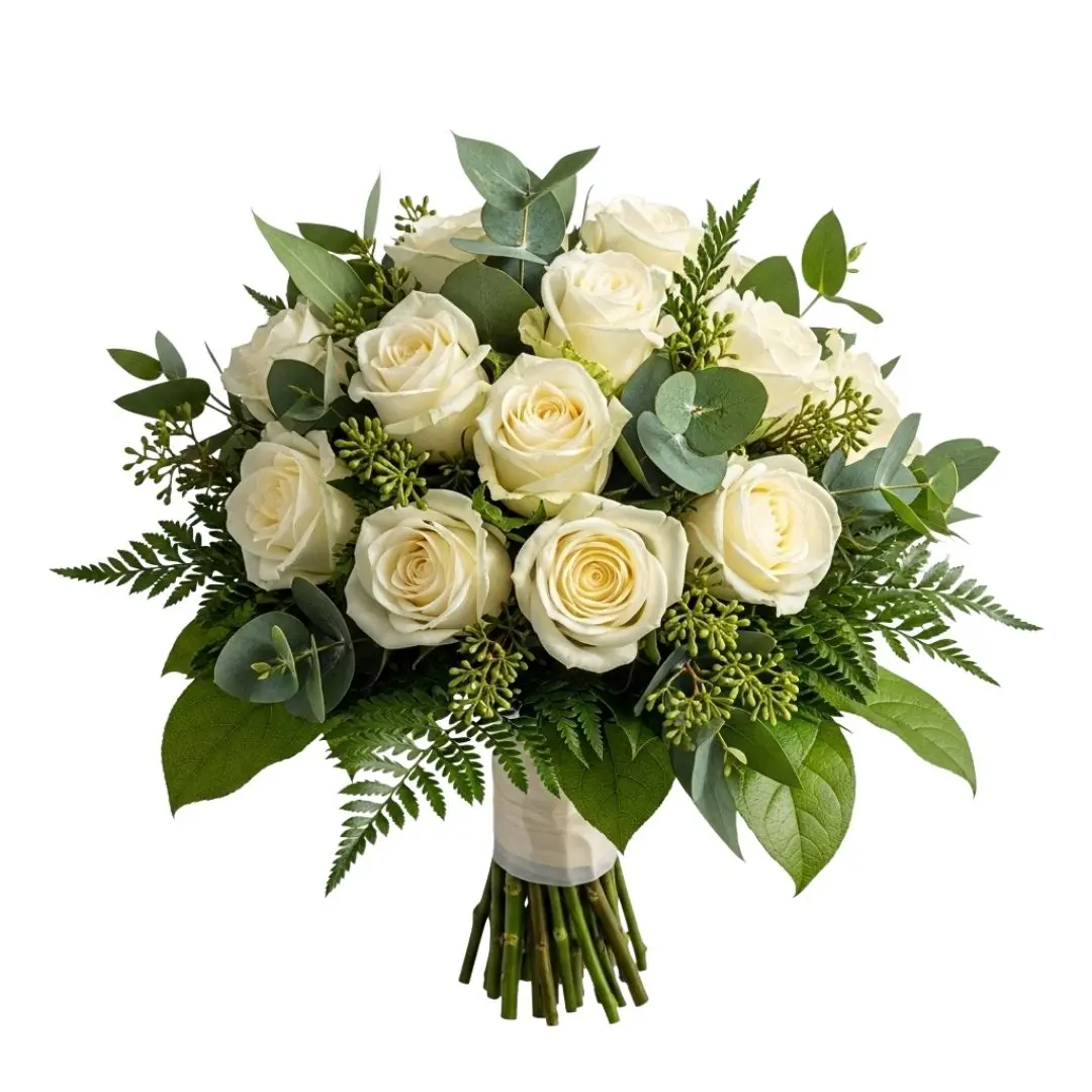 Elegant White Rose Wedding Bridal Bouquet Clipart PNG