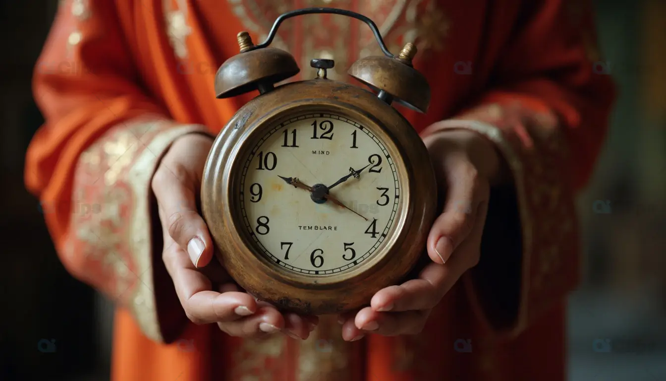 Vintage Alarm Clock Held in Hands