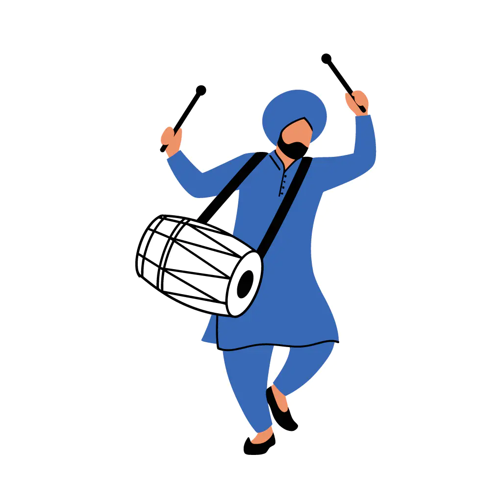 Punjabi Dhol Player Vector Art